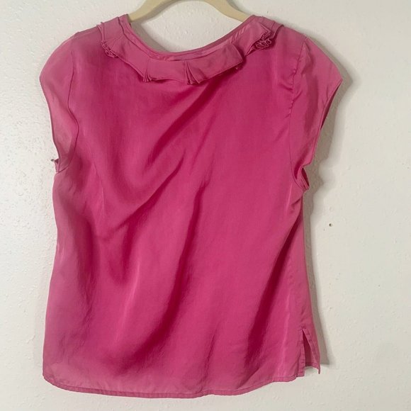 Talbots Blouse Silk Blend Ruffle Neck Size 10p Pink Cap Sleeve - Picture 2 of 11